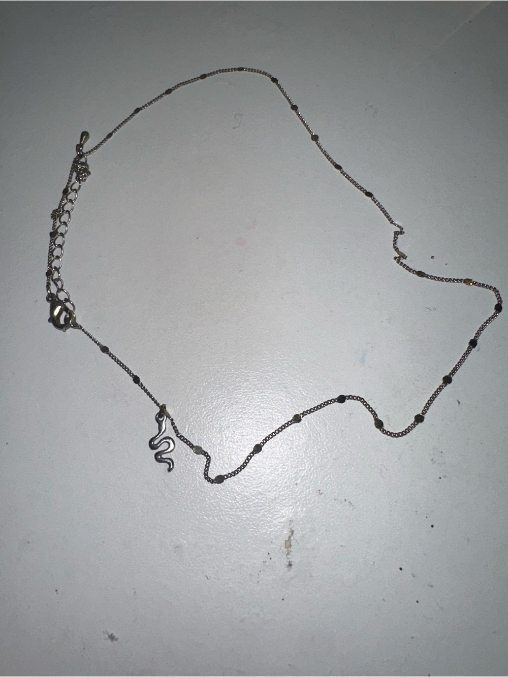 Delicate Silver Snake Charm Beaded Necklace - Women's Jewelry
